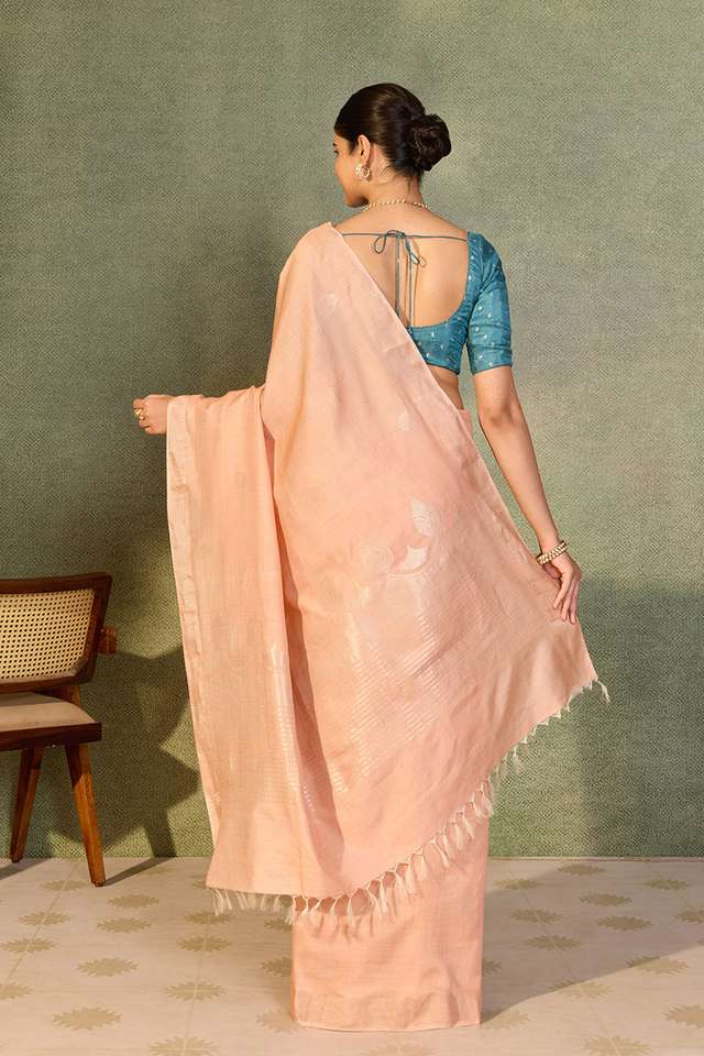 Light Pink Chattisgarh Woven Pure Tussar Silk Saree thumbnail image number null