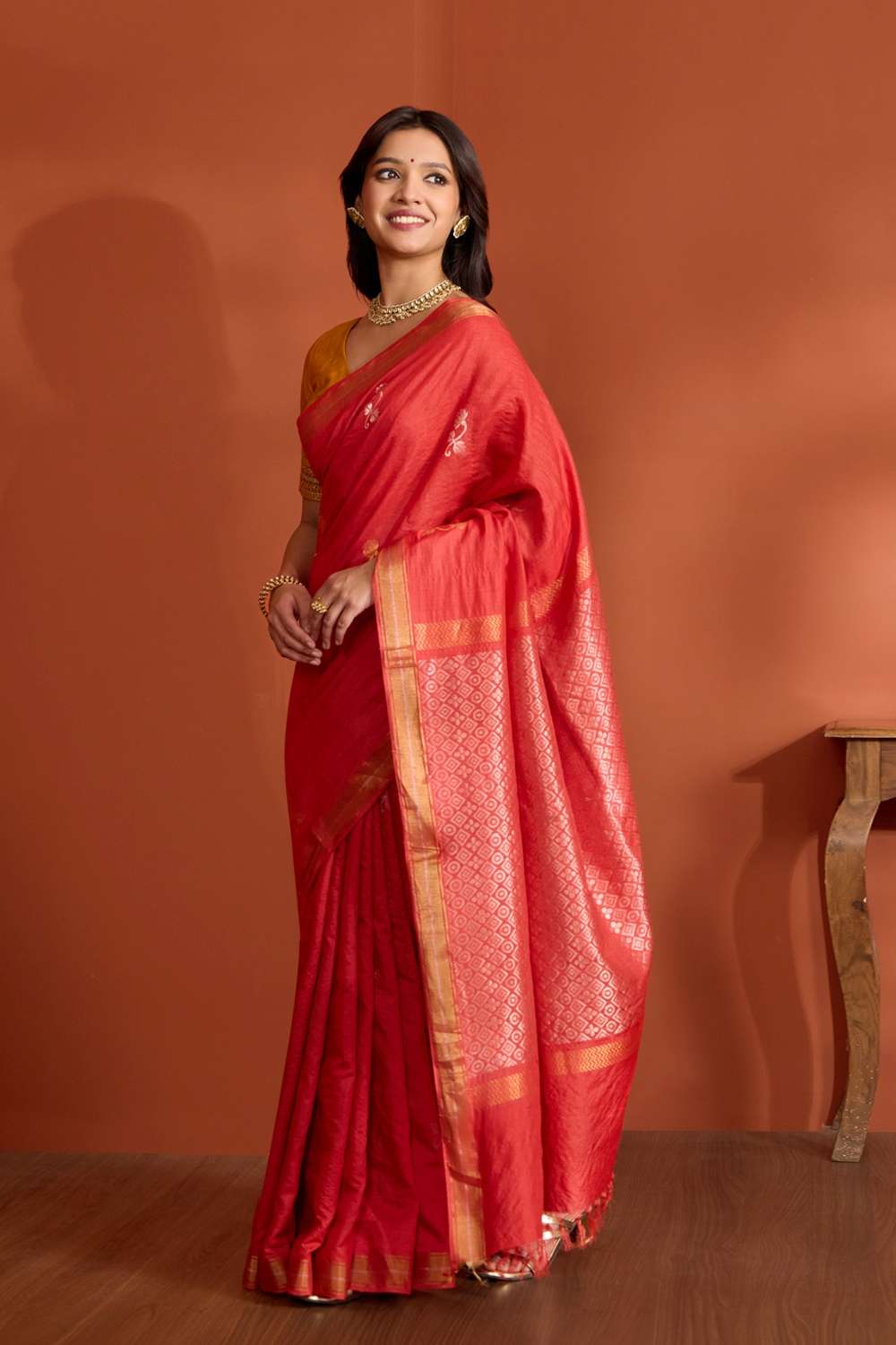 Red Pure Tussar Silk Chattisgarh Woven Saree image number null