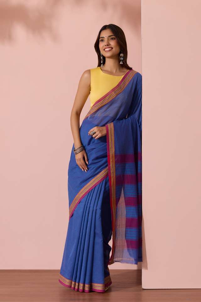 Blue Maharashtra Woven Pure Cotton Saree thumbnail image number null