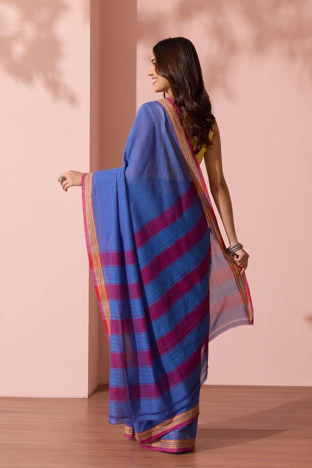 Blue Maharashtra Woven Pure Cotton Saree thumbnail image number null