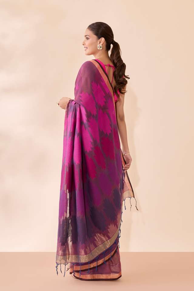 Purple Woven Pure Cotton Bengal Saree thumbnail image number null