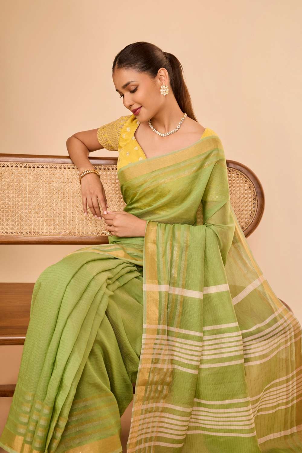 Green Bhagalpur Woven Silk Viscose Saree image number null