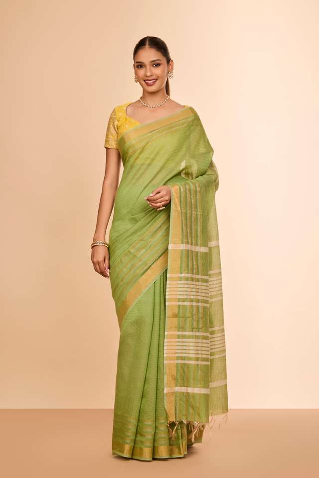 Green Bhagalpur Woven Silk Viscose Saree thumbnail image number null