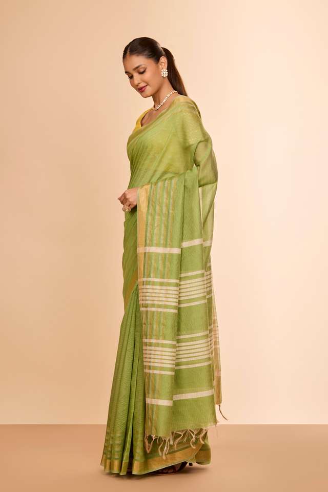Green Bhagalpur Woven Silk Viscose Saree thumbnail image number null