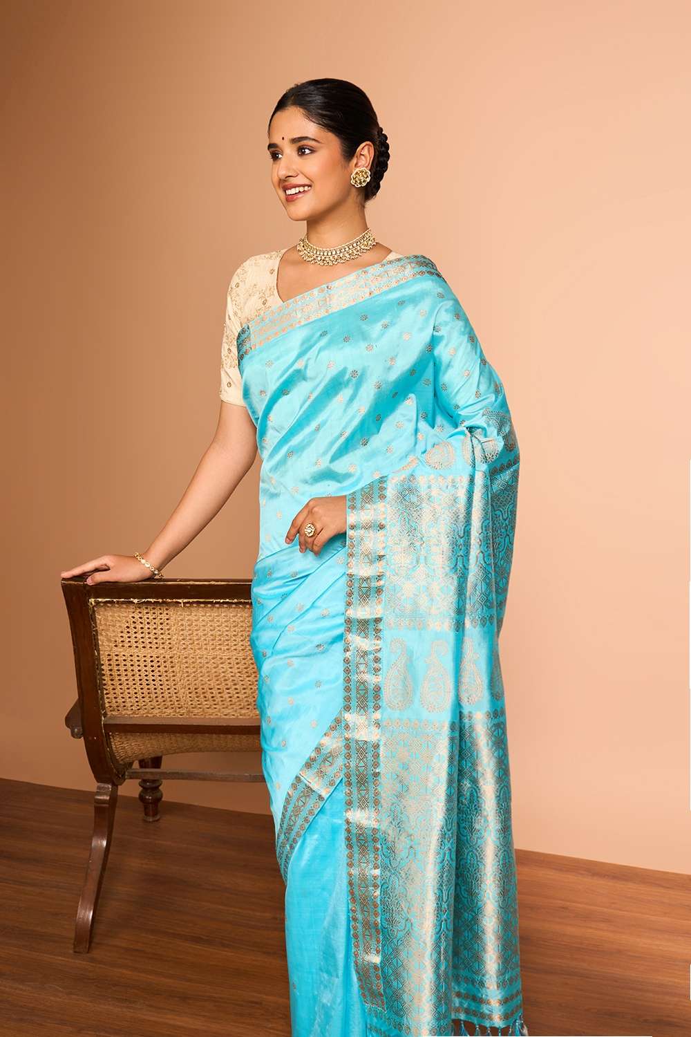 Light Blue Assam Woven Pure Silk Saree image number null