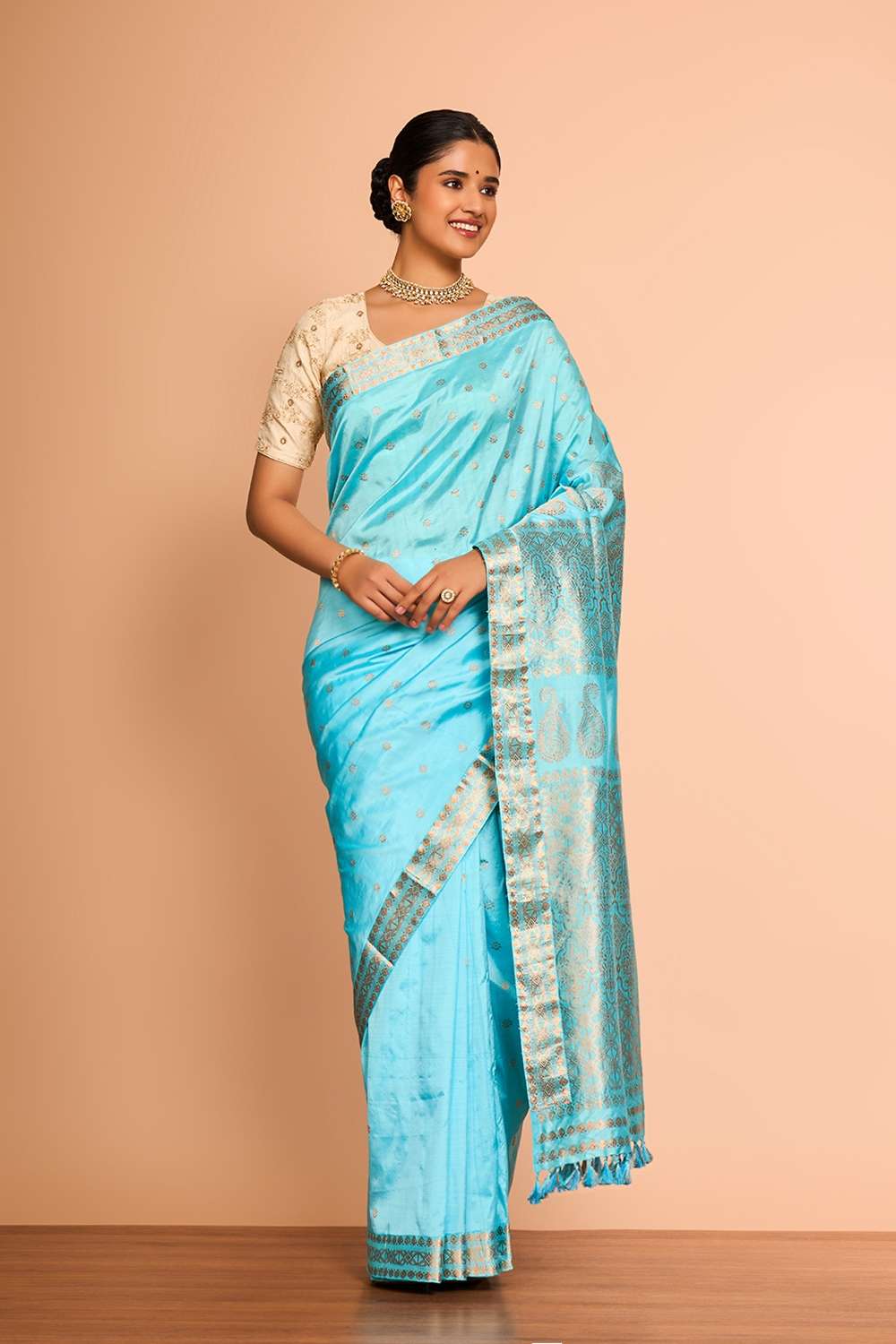 Light Blue Assam Woven Pure Silk Saree image number null