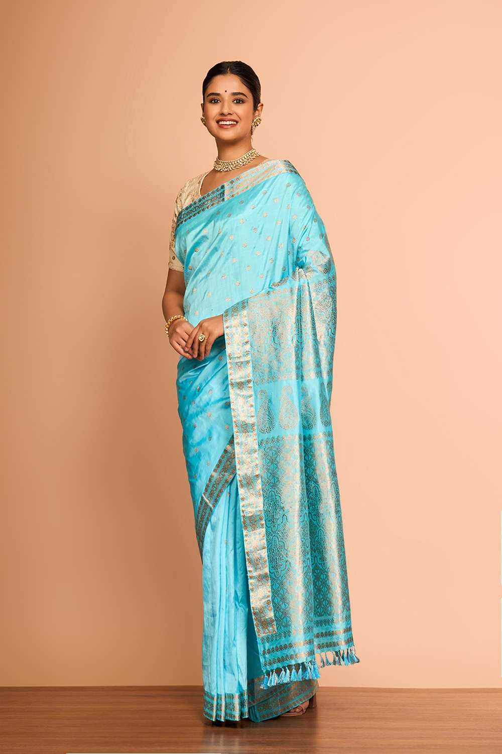 Light Blue Assam Woven Pure Silk Saree image number null