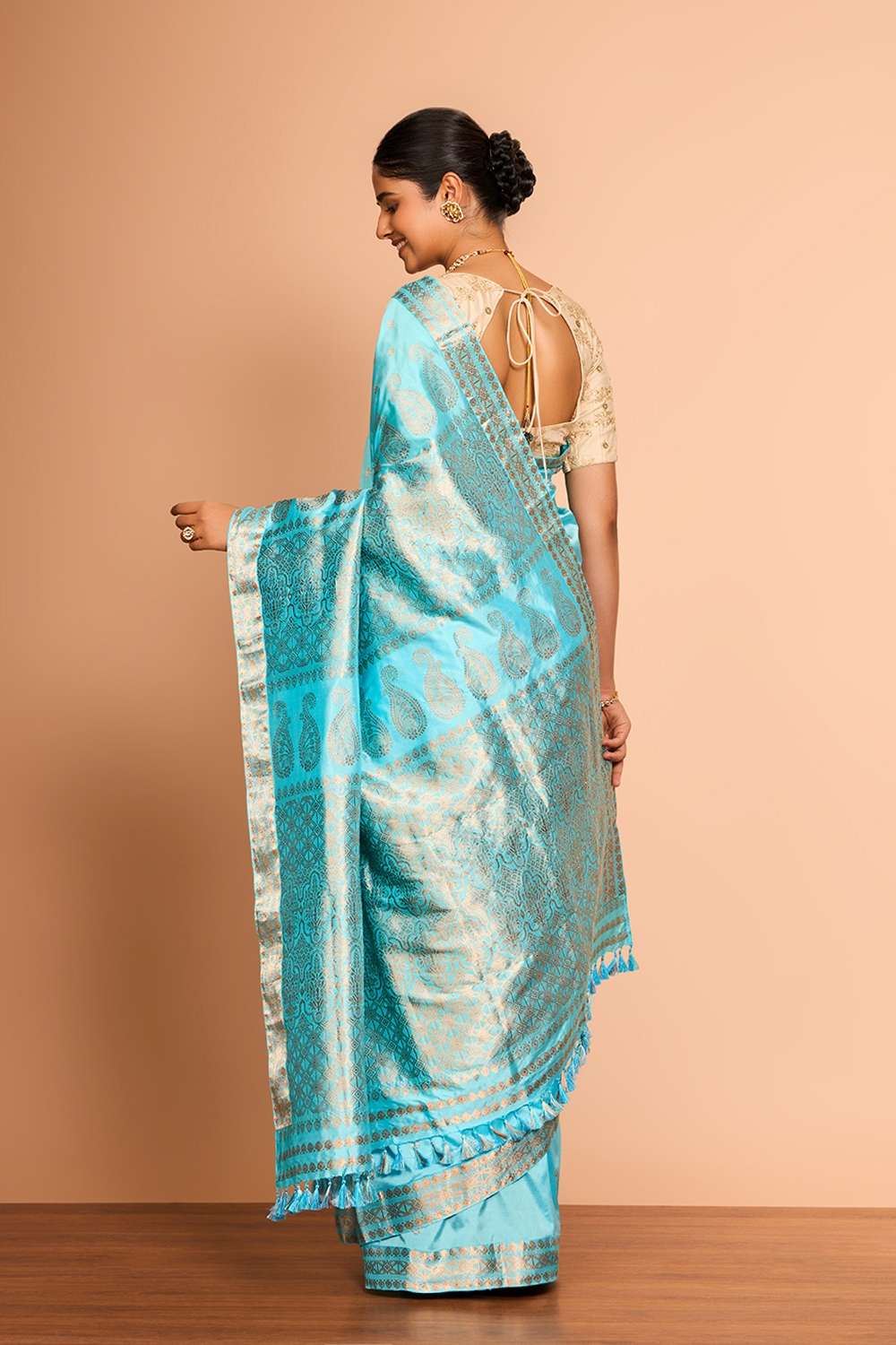 Light Blue Assam Woven Pure Silk Saree image number null