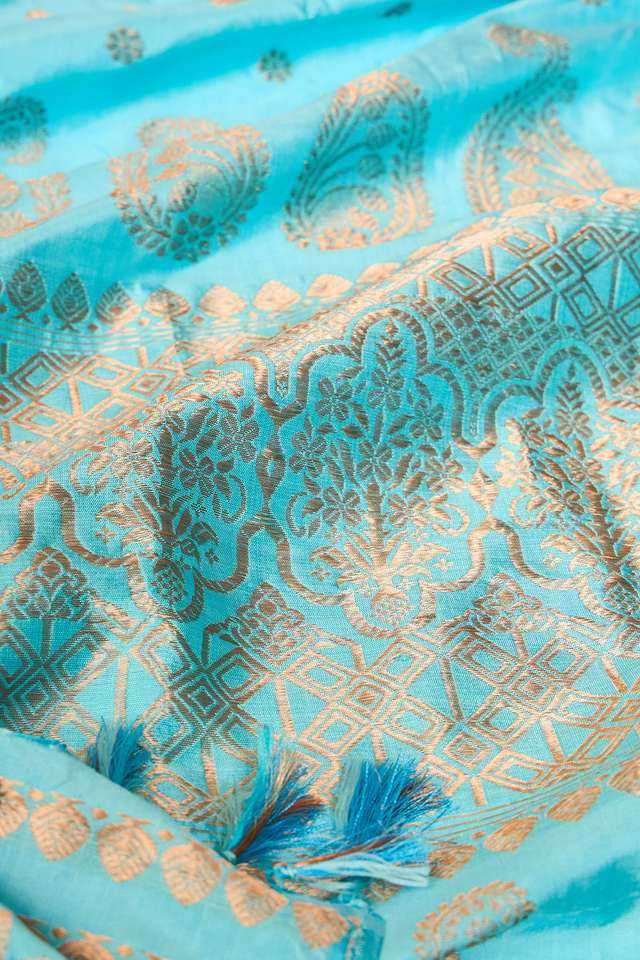 Light Blue Assam Woven Pure Silk Saree thumbnail image number null