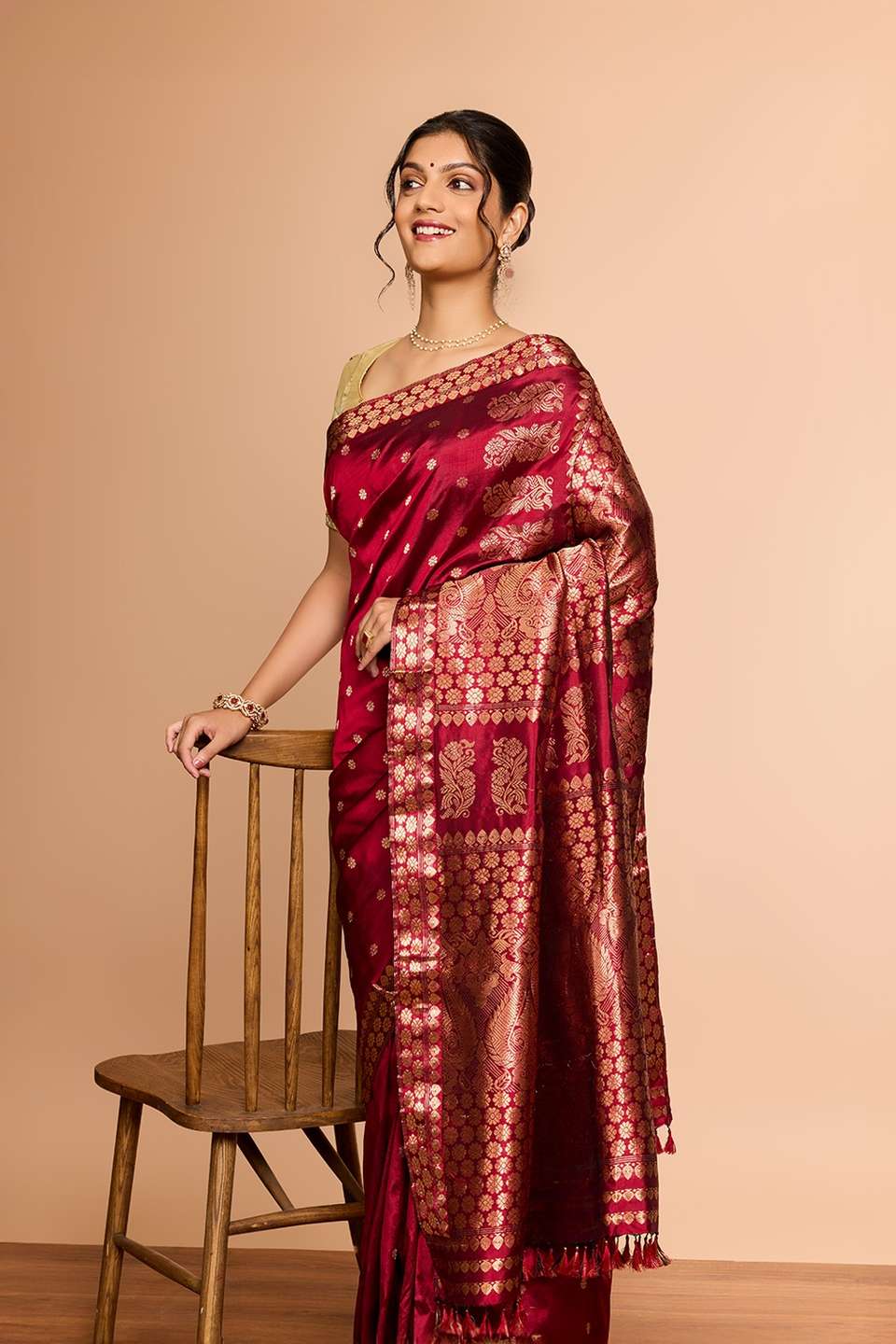 Red Assam Woven Pure Silk Saree