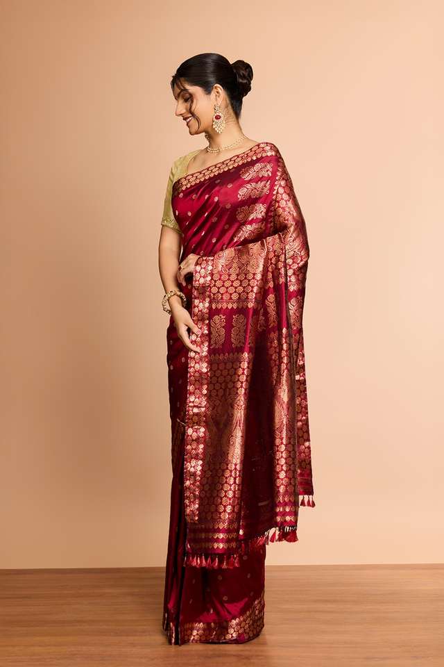 Red Assam Woven Pure Silk Saree thumbnail image number null