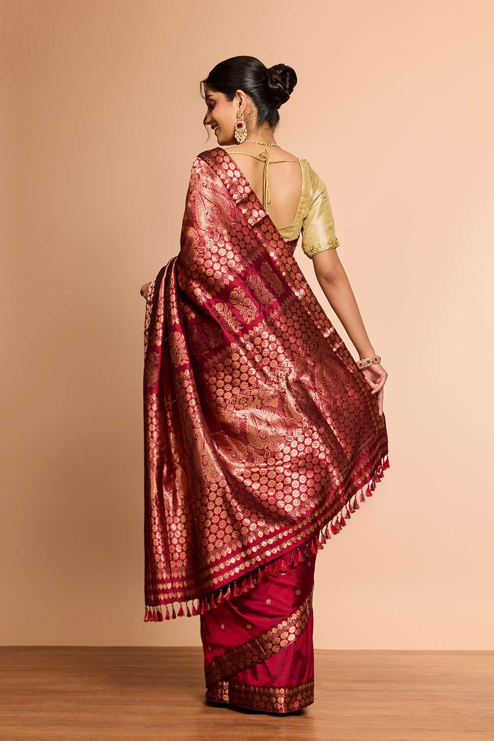 Red Assam Woven Pure Silk Saree image number null