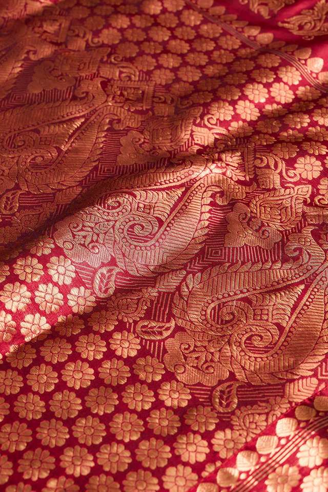 Red Assam Woven Pure Silk Saree thumbnail image number null