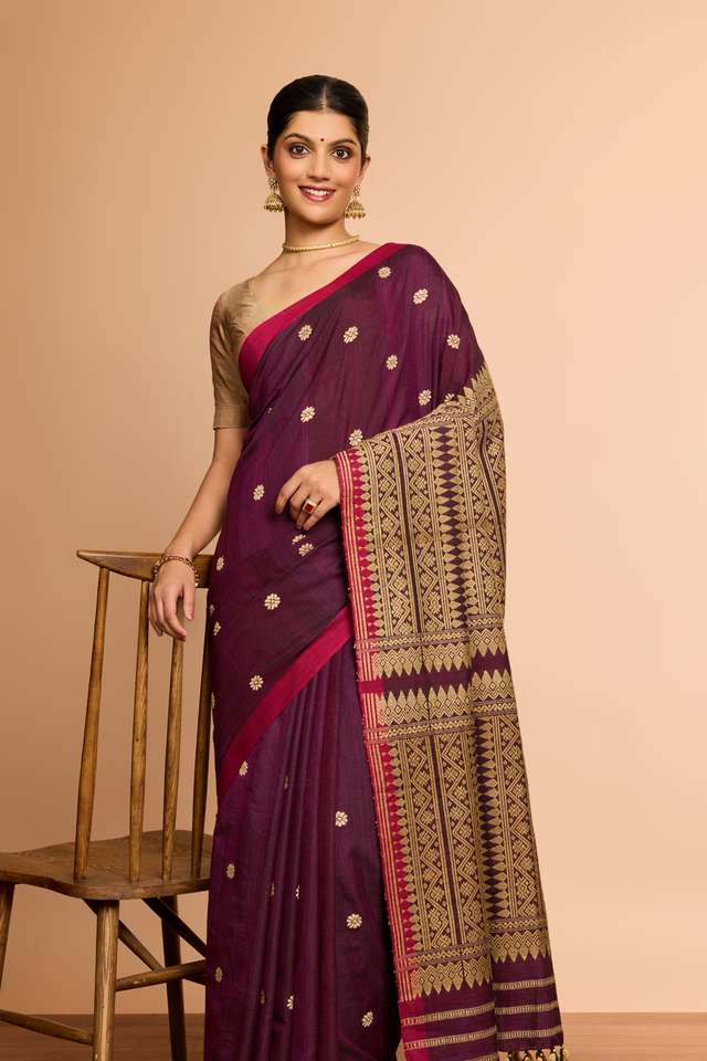 Purple Assam Woven Pure Eri Saree image number