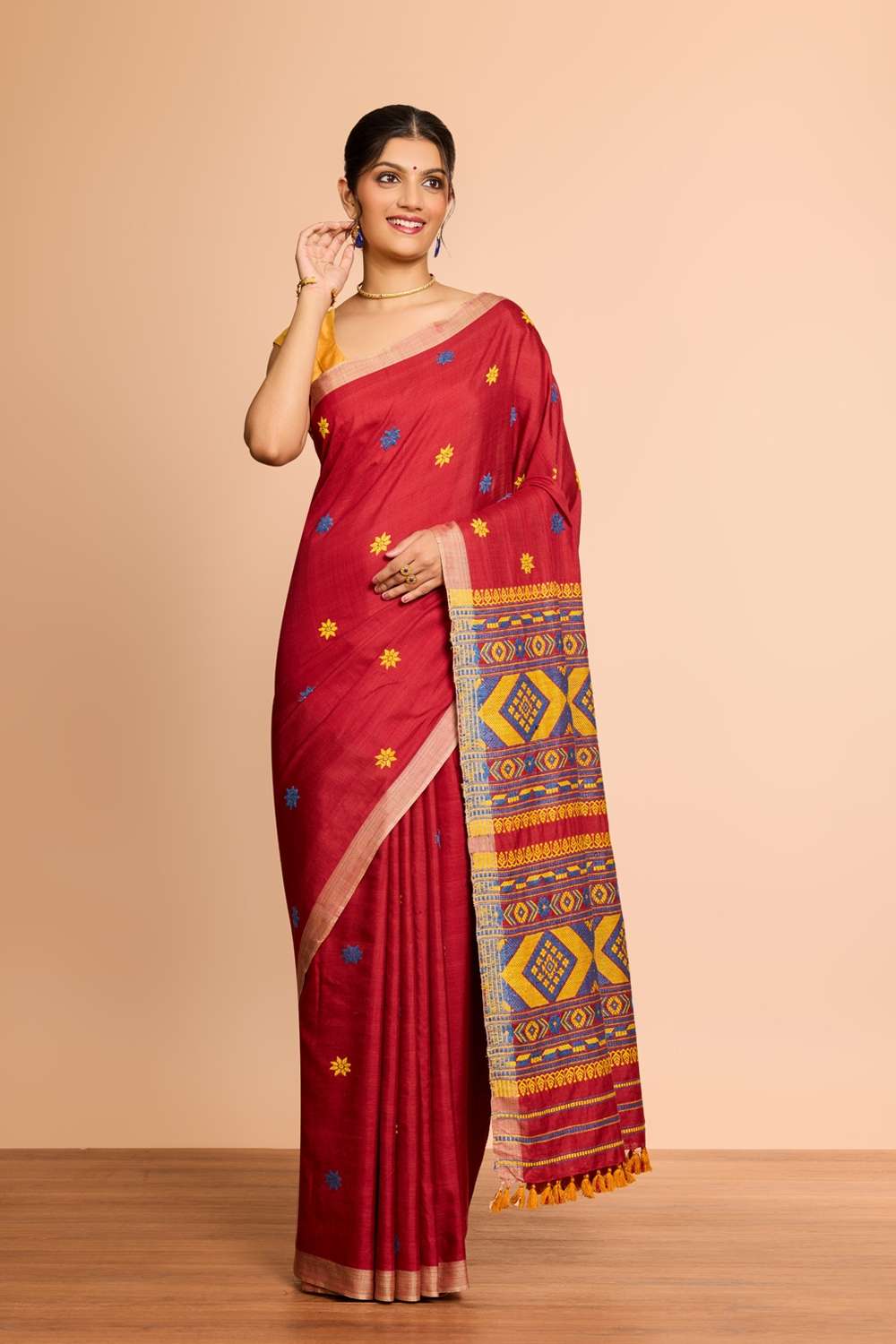 Red Assam Woven Pure Eri Saree image number null