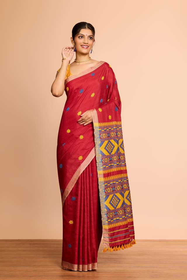 Red Assam Woven Pure Eri Saree thumbnail image number null