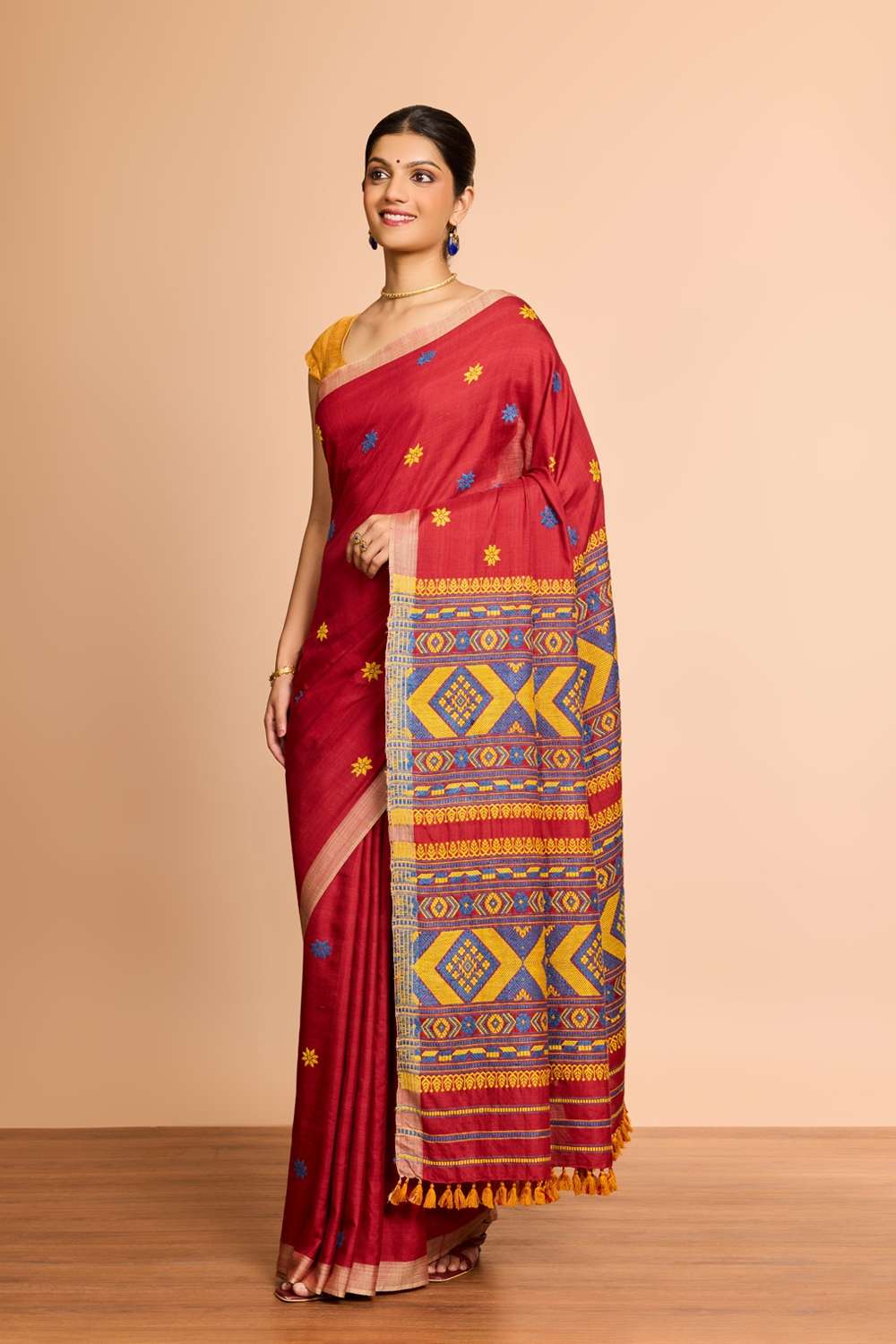 Red Assam Woven Pure Eri Saree image number null