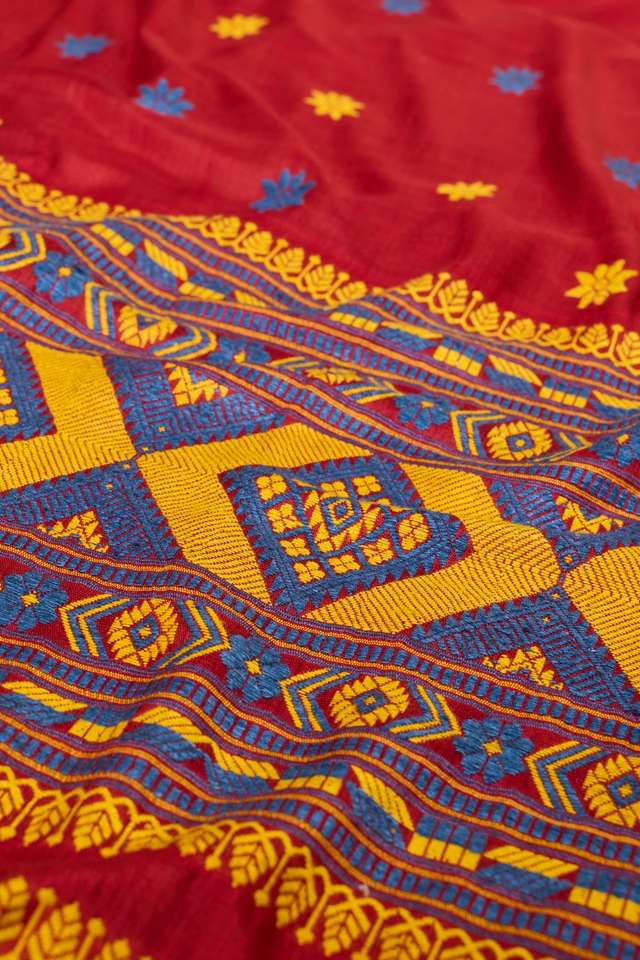 Red Assam Woven Pure Eri Saree thumbnail image number null