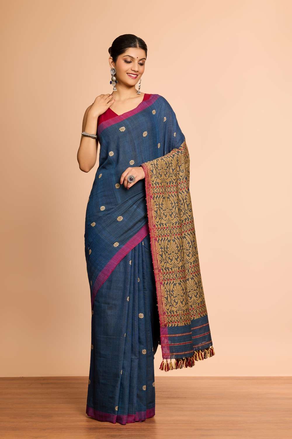 Blue Assam Woven Pure Eri Saree image number null