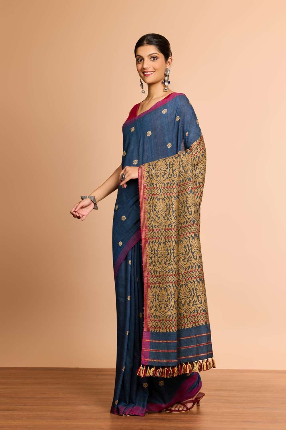 Blue Assam Woven Pure Eri Saree image number null
