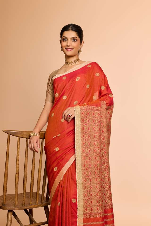 Orange Assam Woven Pure Eri Saree image number