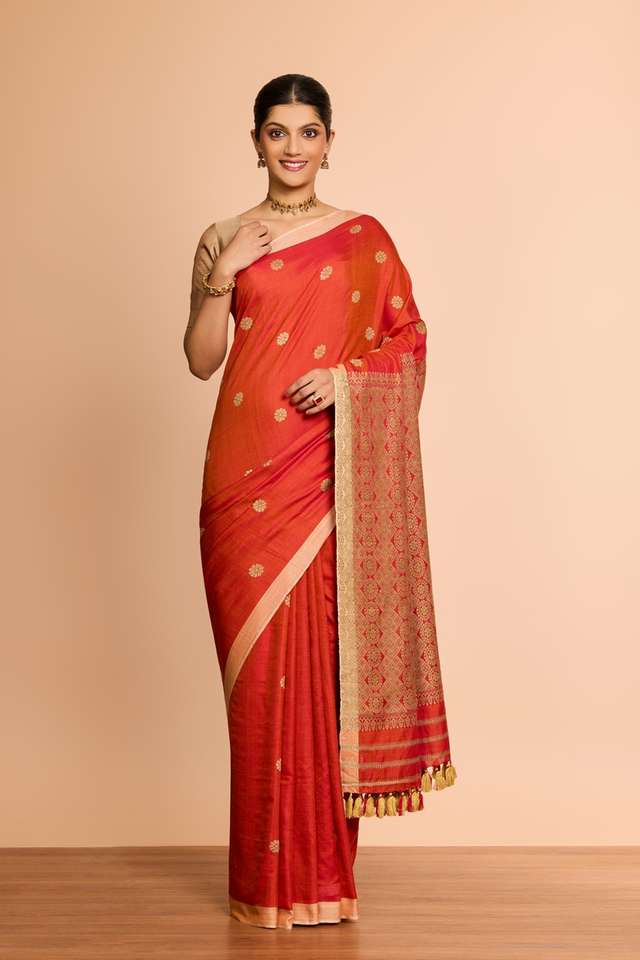 Orange Assam Woven Pure Eri Saree thumbnail image number null