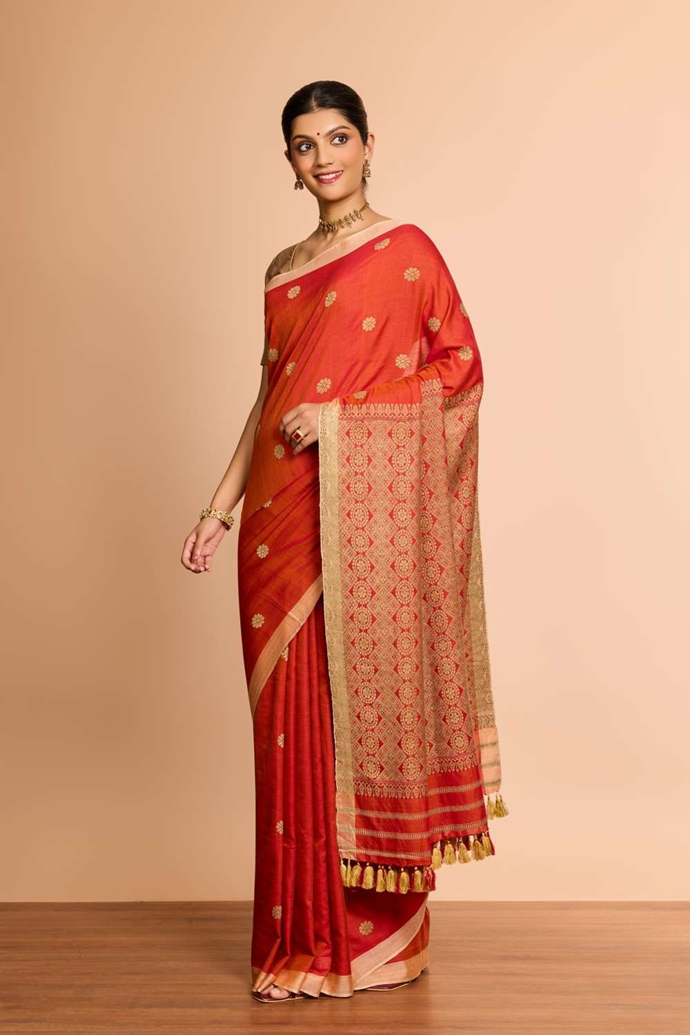 Orange Assam Woven Pure Eri Saree image number null