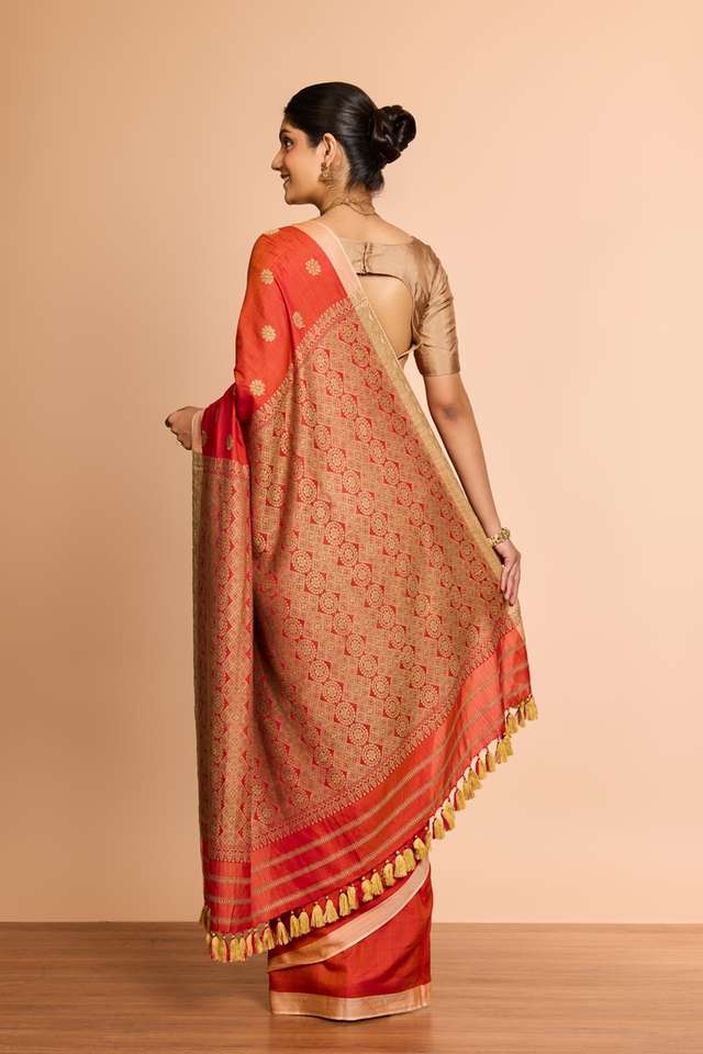 Orange Assam Woven Pure Eri Saree thumbnail image number null