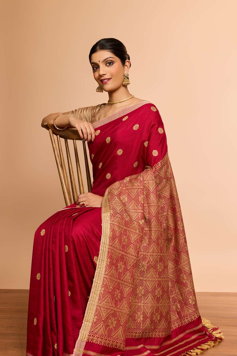 Light Red Assam Woven Pure Eri Saree