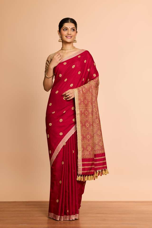 Light Red Assam Woven Pure Eri Saree thumbnail image number null