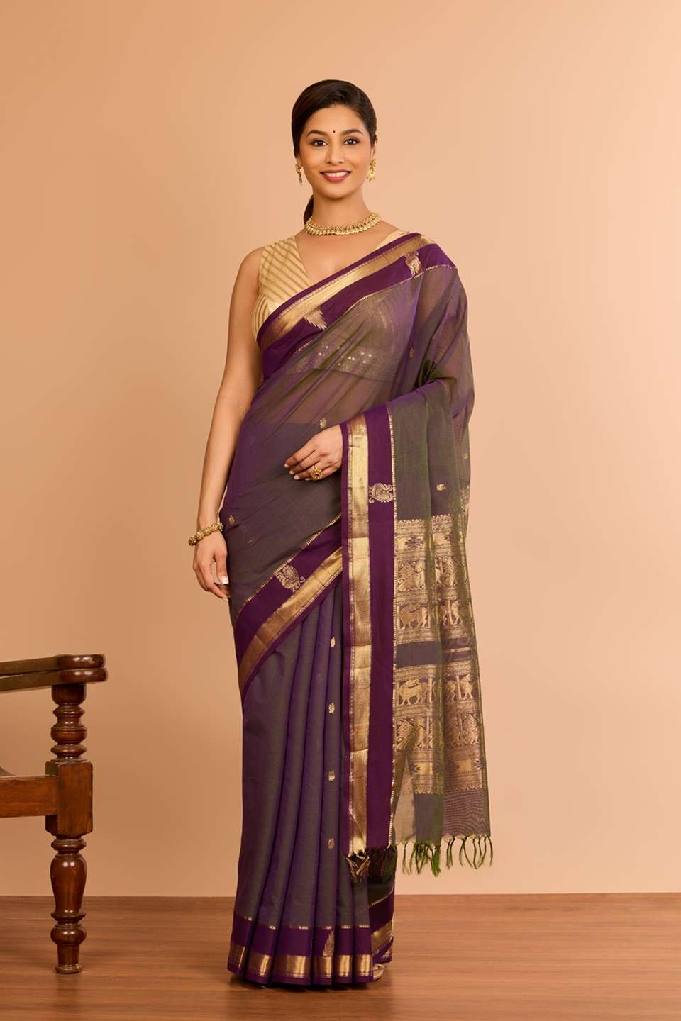 Violet Cotton Woven Saree