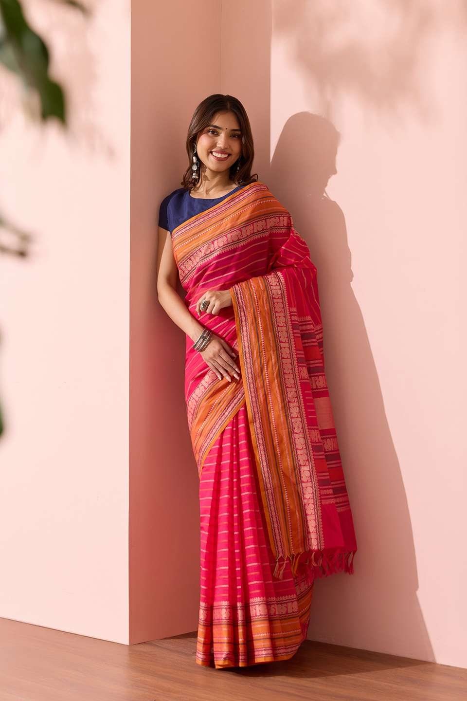Pink Woven South Pure Cotton Saree
