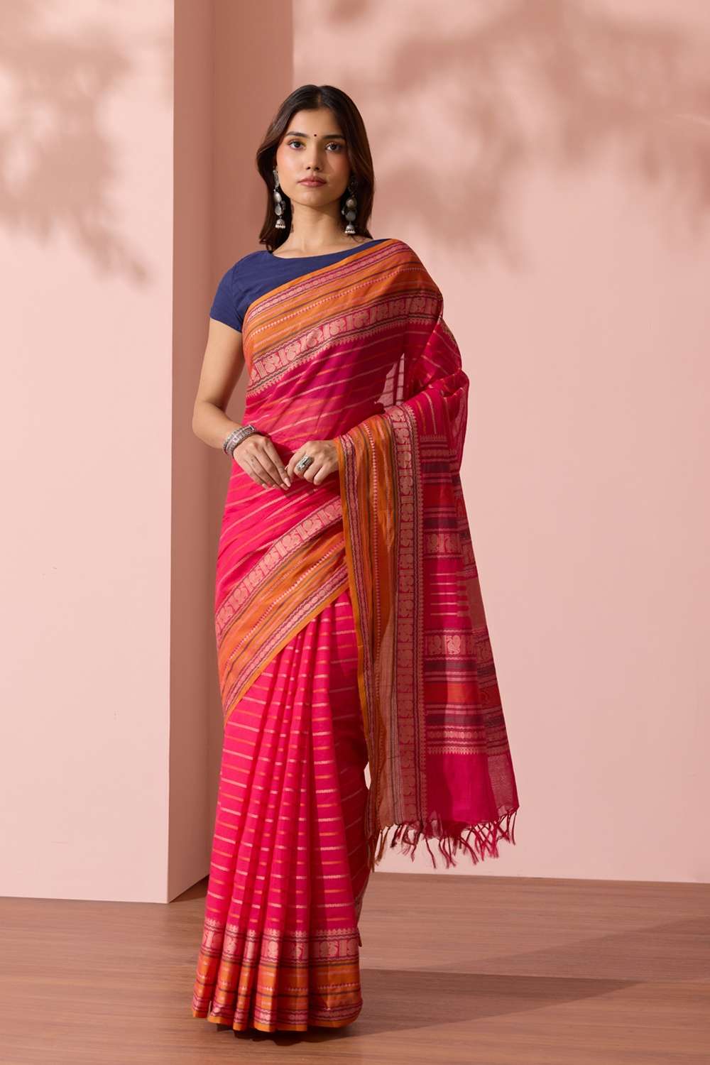 Pink Woven South Pure Cotton Saree image number null