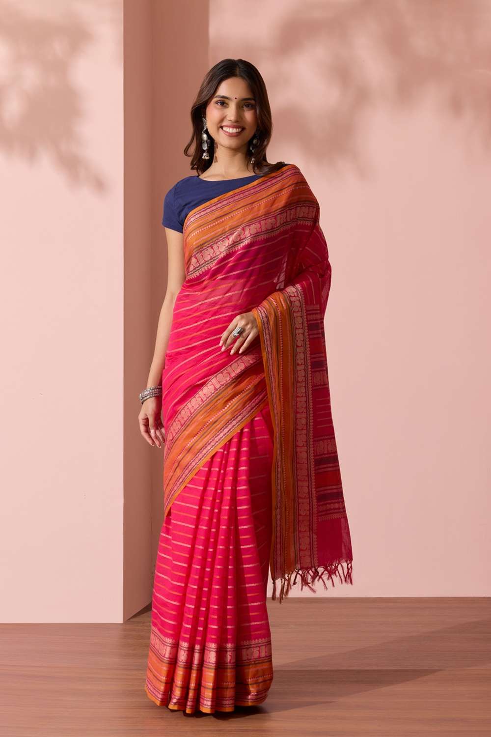 Pink Woven South Pure Cotton Saree image number null