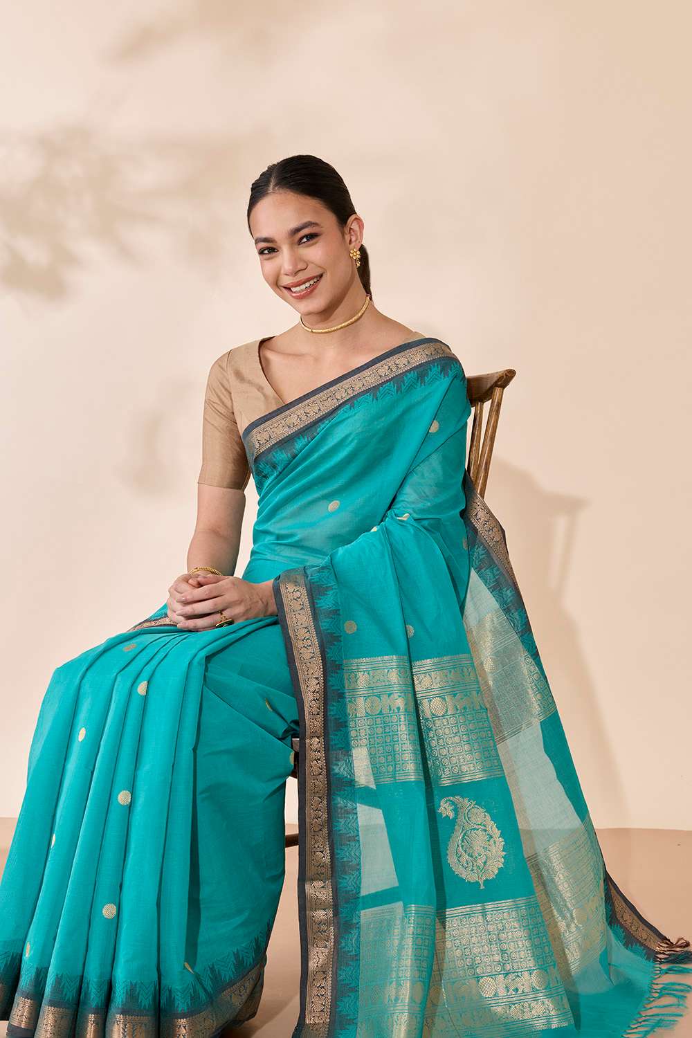Light Blue Woven Pure Cotton Saree image number null