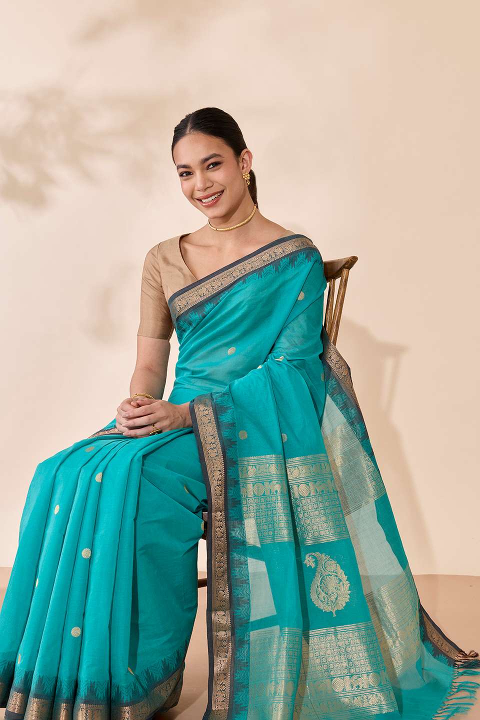 Light Blue Woven Pure Cotton Saree