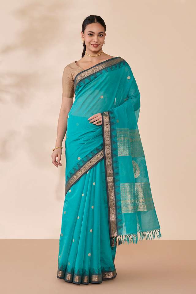 Light Blue Woven Pure Cotton Saree thumbnail image number null
