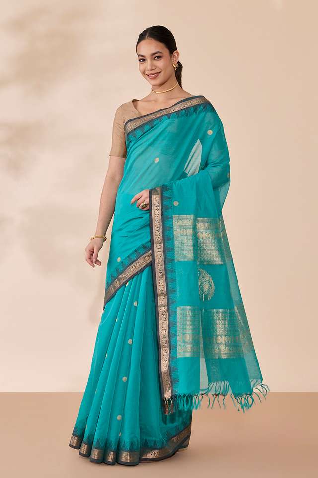 Light Blue Woven Pure Cotton Saree thumbnail image number null