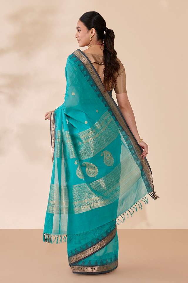 Light Blue Woven Pure Cotton Saree thumbnail image number null