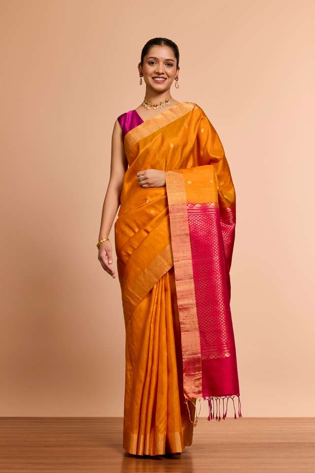 Orange Woven Soft Pure Silk Tussar Saree thumbnail image number null