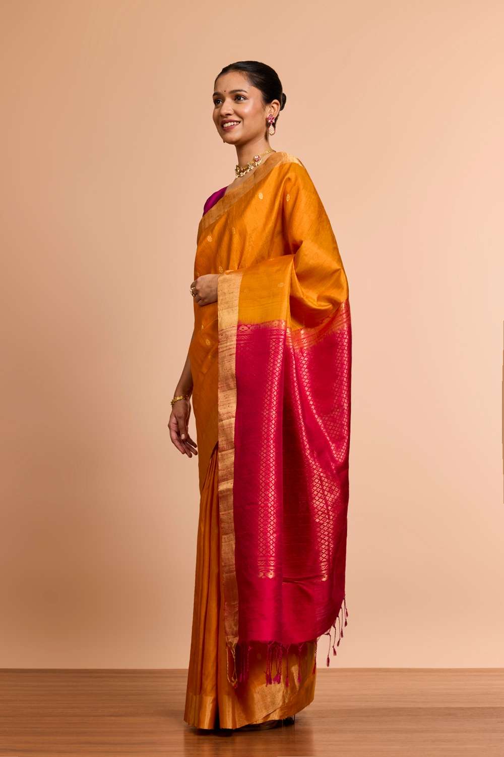 Orange Woven Soft Pure Silk Tussar Saree image number null