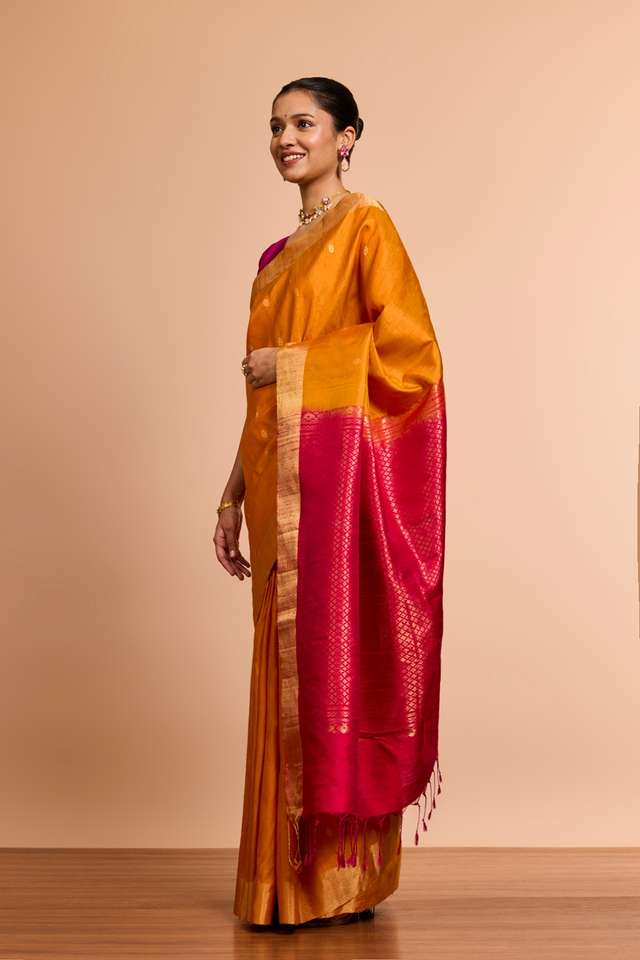 Orange Woven Soft Pure Silk Tussar Saree thumbnail image number null