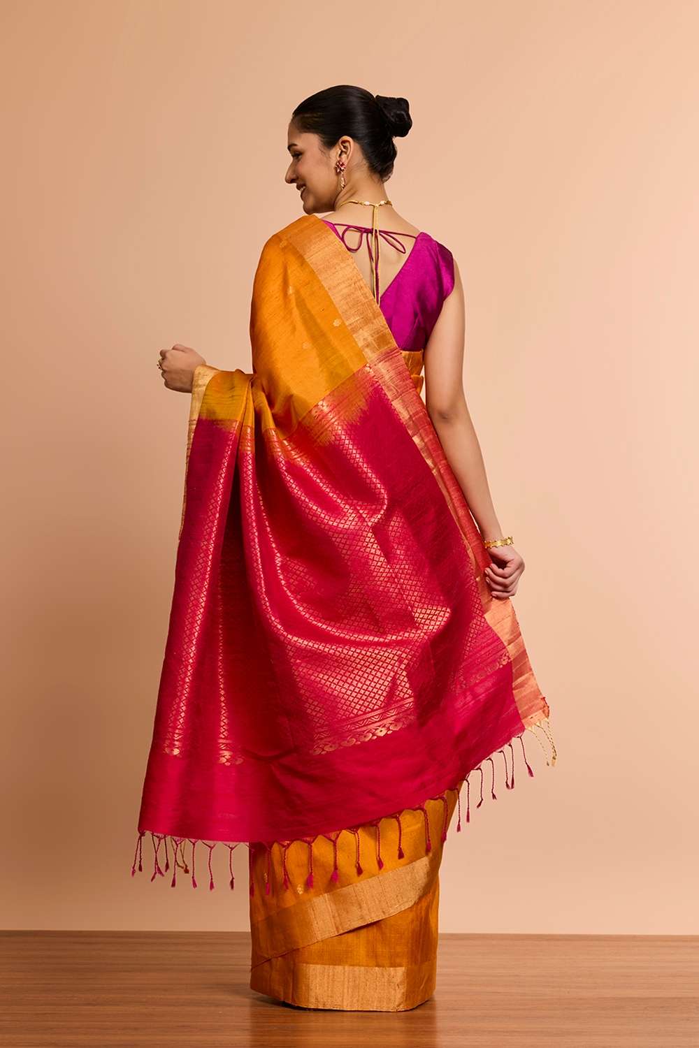Orange Woven Soft Pure Silk Tussar Saree image number null