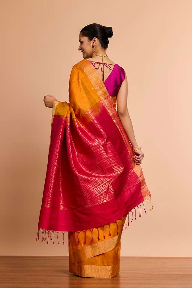 Orange Woven Soft Pure Silk Tussar Saree thumbnail image number null