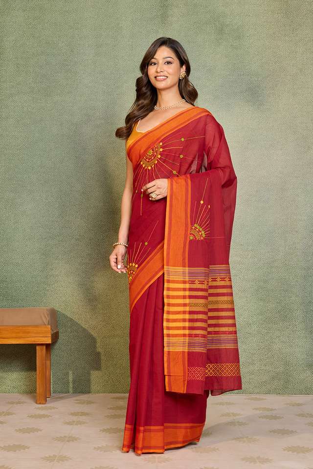 Dark Red Karnataka Pure Cotton Lambani Saree thumbnail image number null