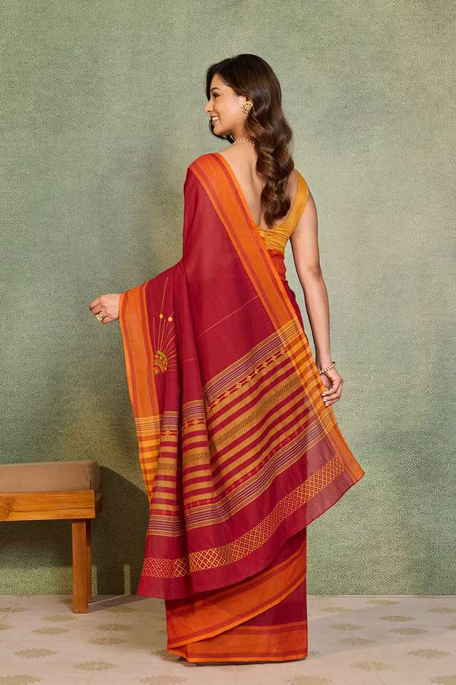 Dark Red Karnataka Pure Cotton Lambani Saree thumbnail image number null