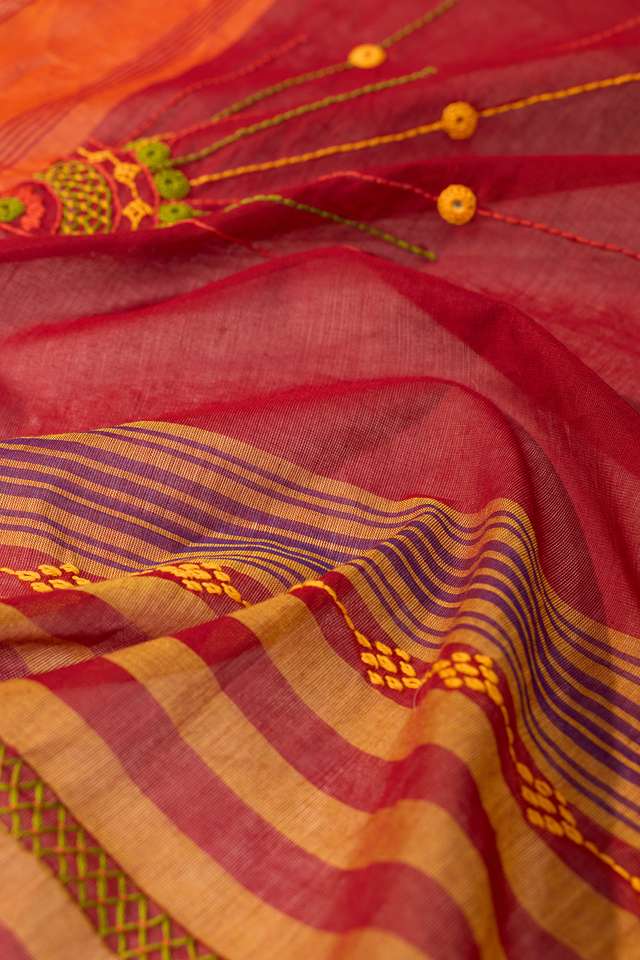 Dark Red Karnataka Pure Cotton Lambani Saree thumbnail image number null