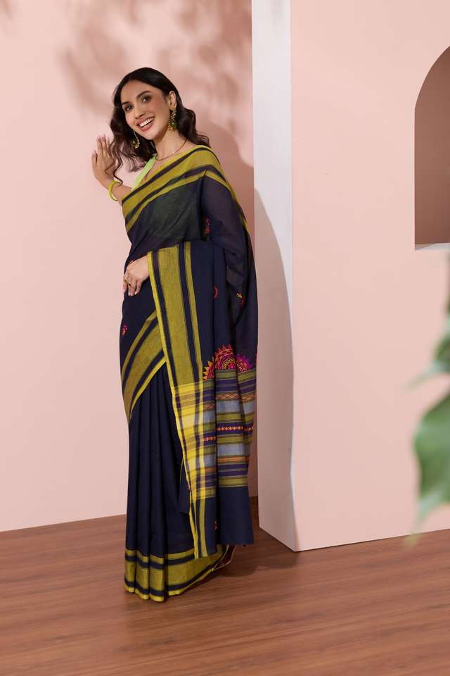 Dark Blue Karnataka Pure Cotton Lambani Saree image number