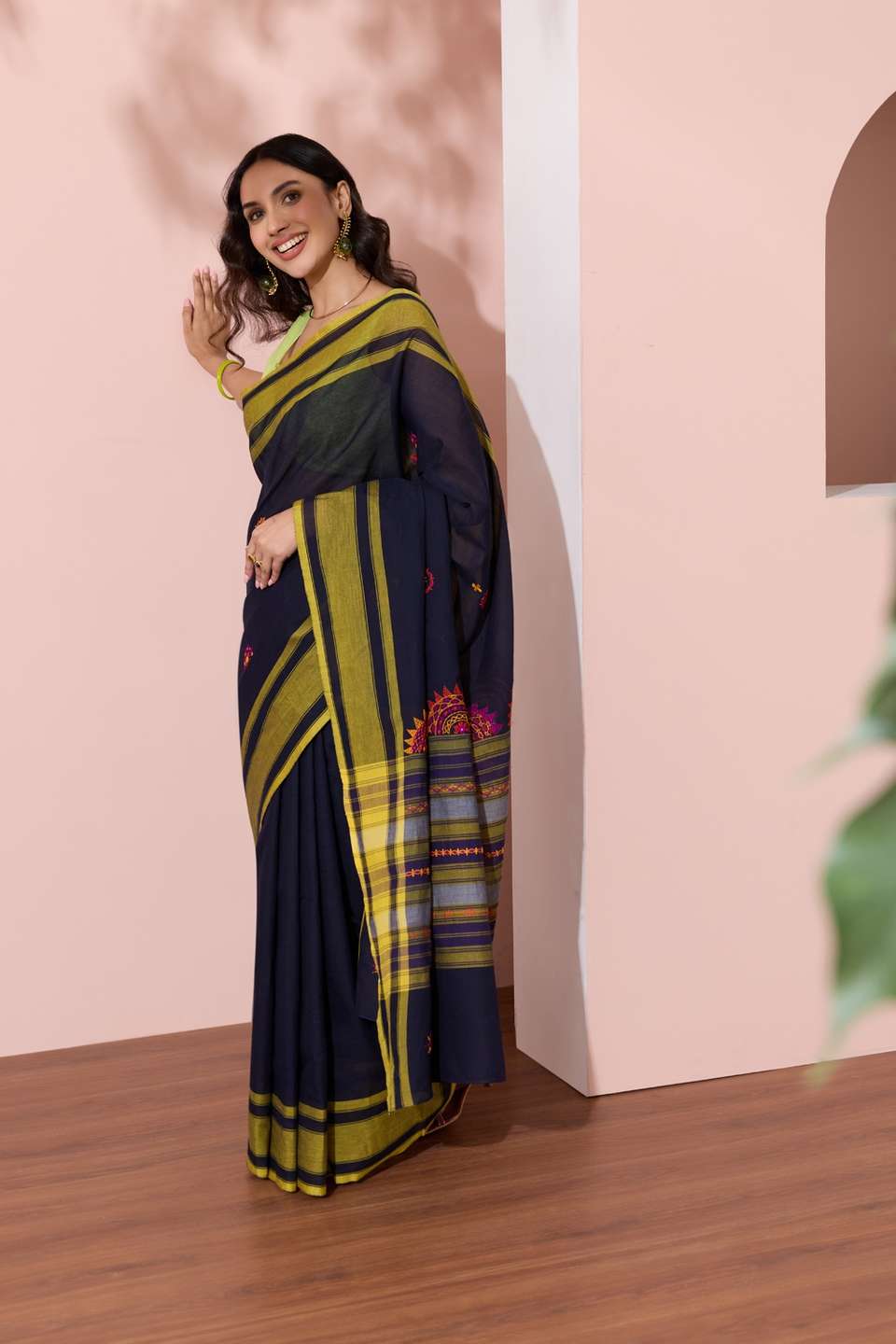 Dark Blue Karnataka Pure Cotton Lambani Saree