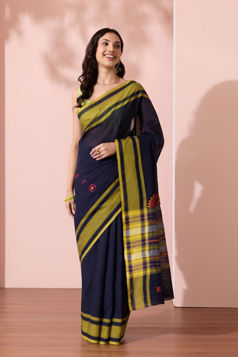 Dark Blue Karnataka Pure Cotton Lambani Saree image number null